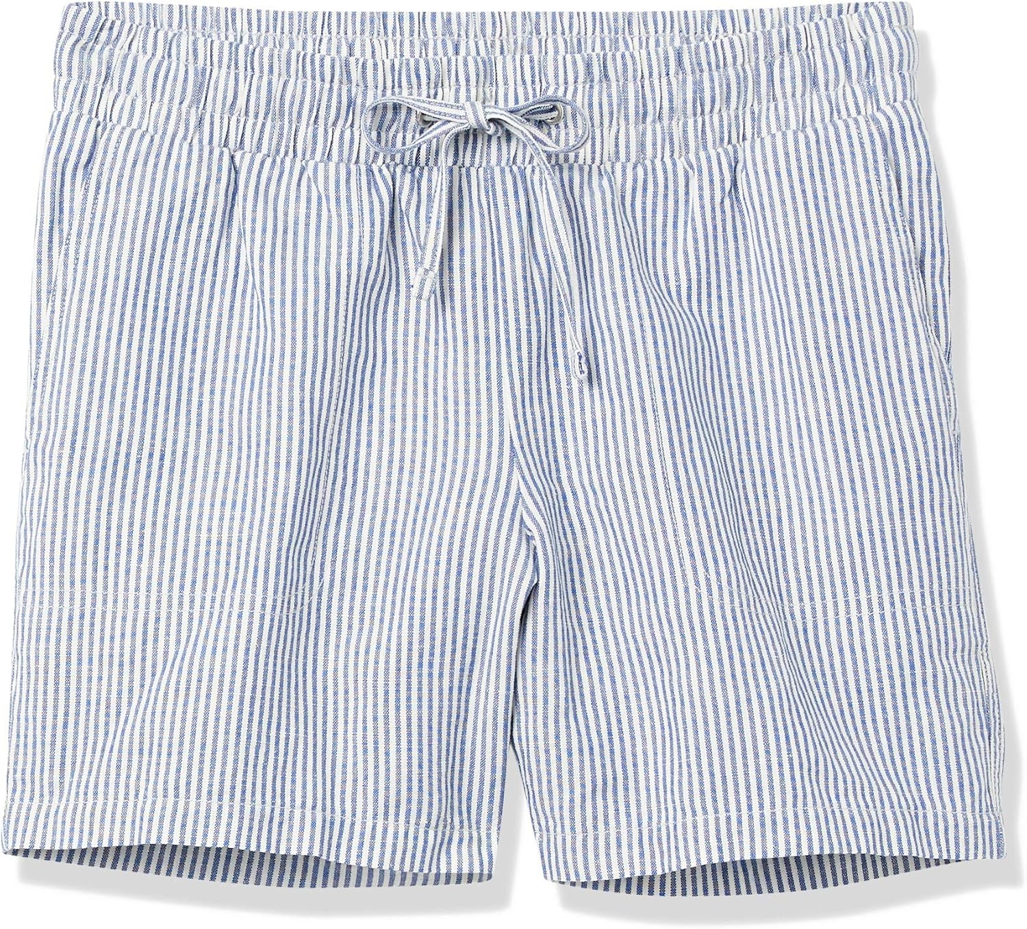 image:imageAmazon Essentials Womens 5 Inseam Drawstring Linen Blend Shorts with Elastic Waist Available in Plus SizeWhite Stripe