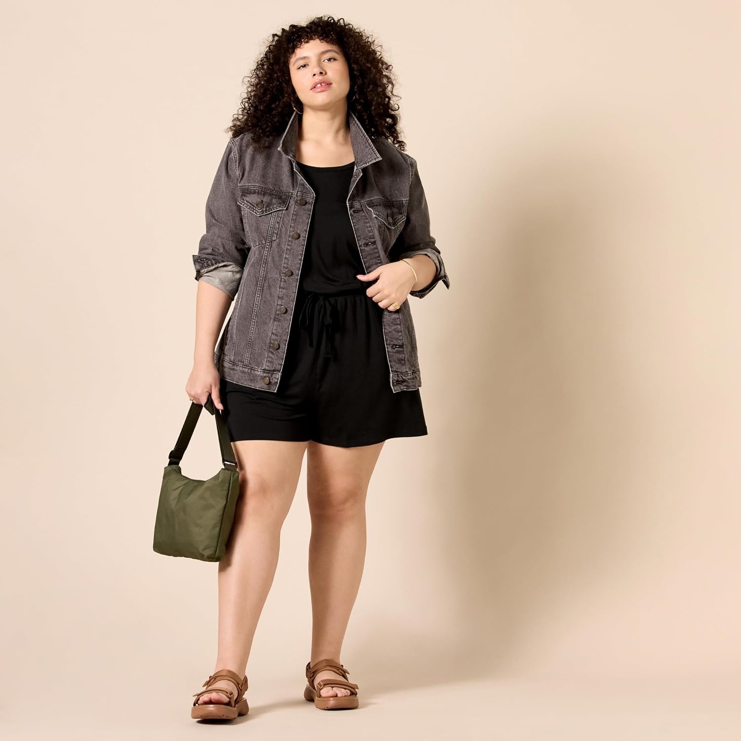 image:imageAmazon Essentials Womens Casual Summer ShortSleeve Scoop Neck Romper with Elastic WaistBlack