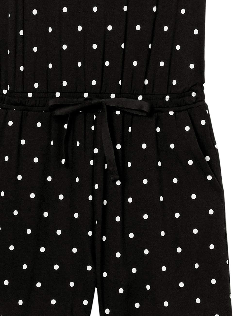 image:imageAmazon Essentials Womens Casual Summer ShortSleeve Scoop Neck Romper with Elastic WaistBlack Dot