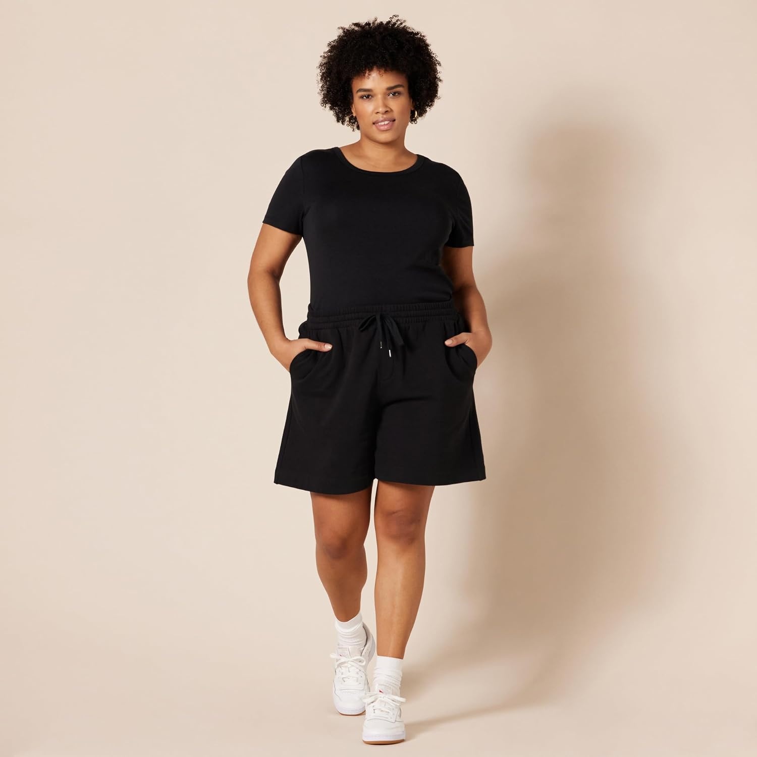 image:imageAmazon Essentials Womens Fleece High Rise Bermuda Shorts with Elastic Waist and Drawstring Plus Size AvailableBlack