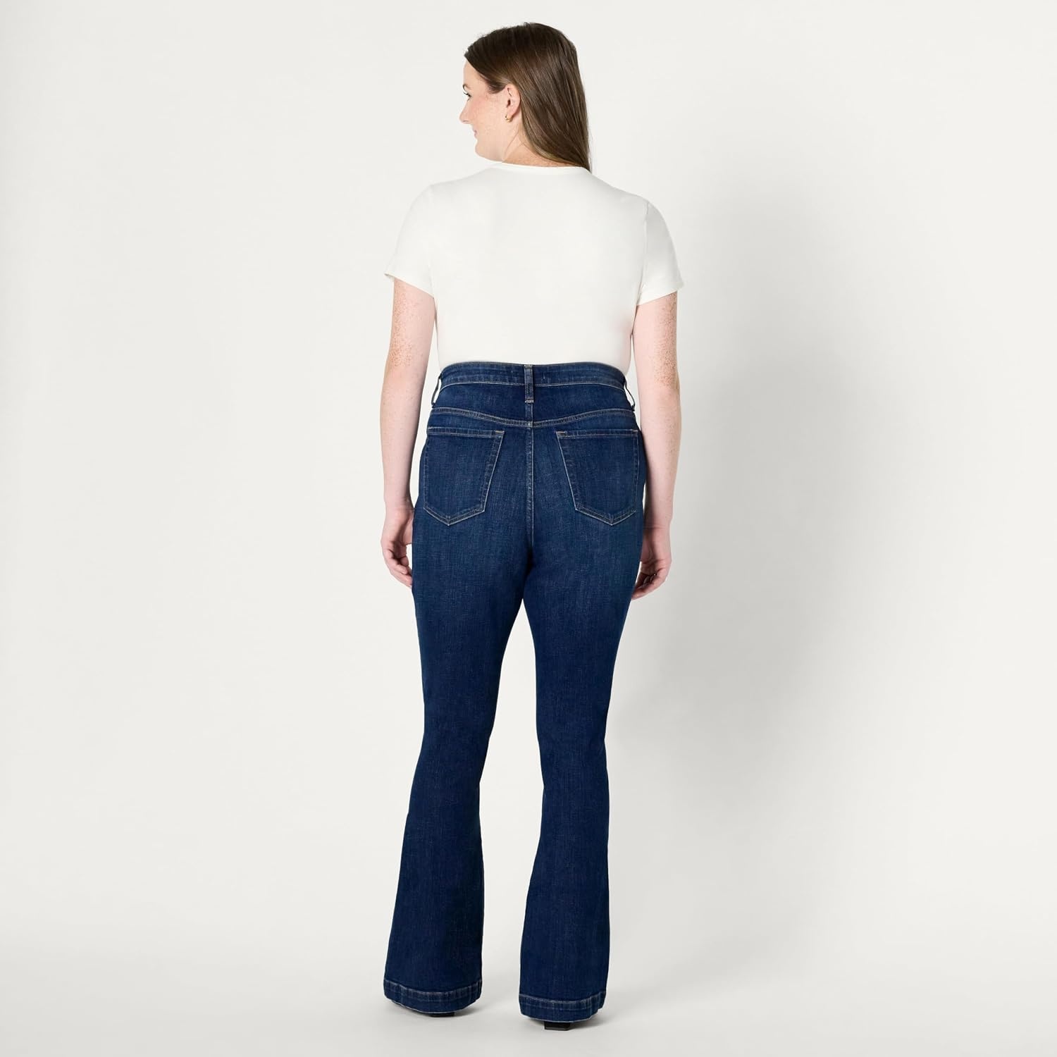 image:imageAmazon Essentials Womens High Stretch Flattering HighRise Flare JeansDark Shadow Wash