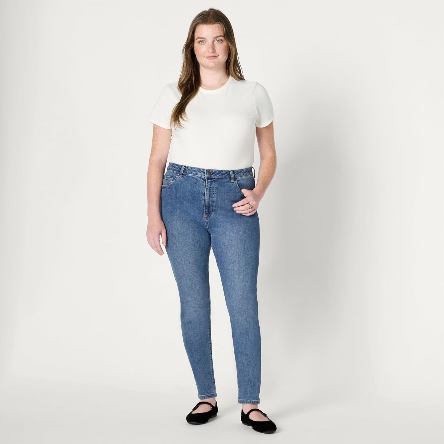 image:imageAmazon Essentials Womens High Stretch HighRise Skinny JeansMedium Blue