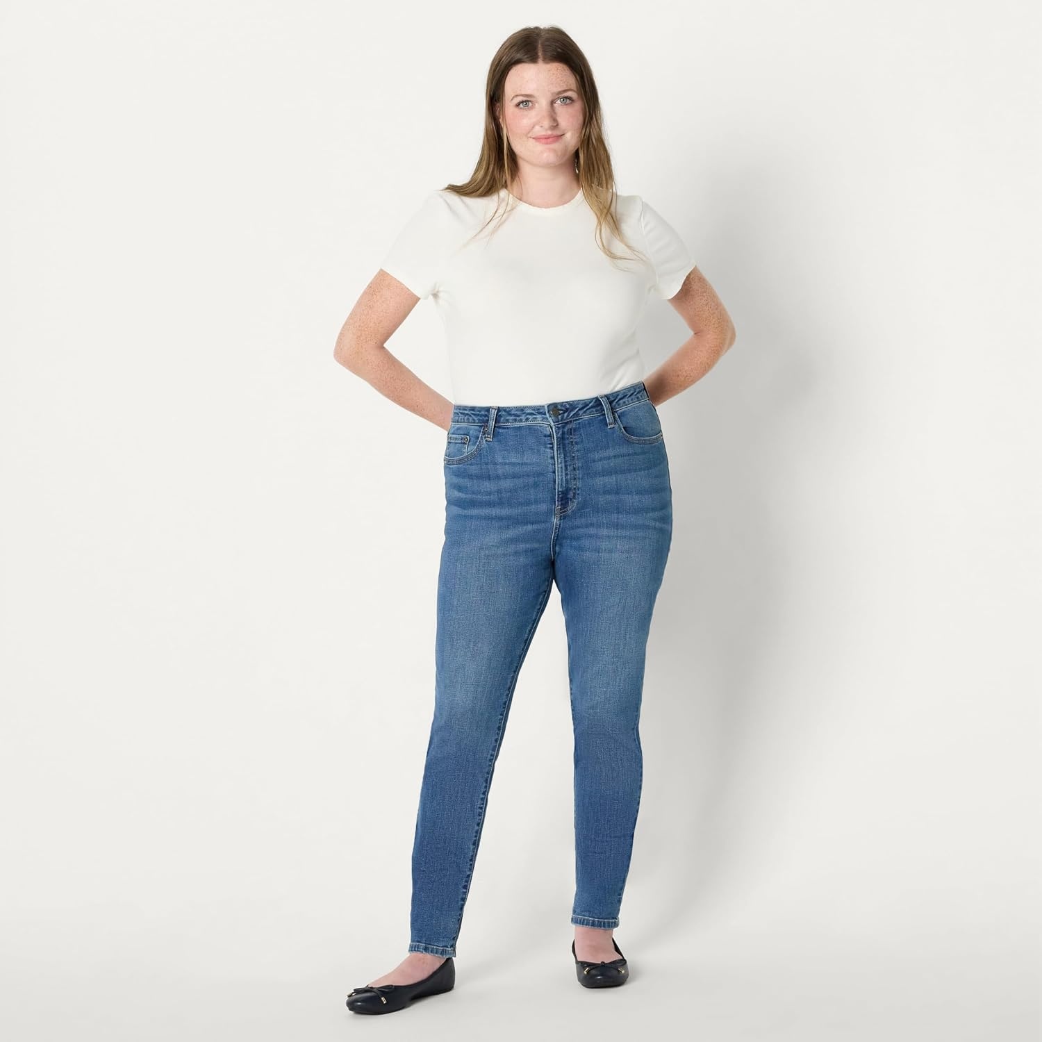 image:imageAmazon Essentials Womens High Stretch HighRise Skinny JeansMedium Blue Vintage