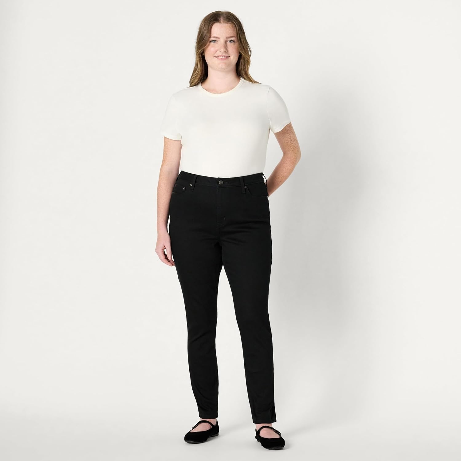 image:imageAmazon Essentials Womens High Stretch MidRise Skinny JeanBlack