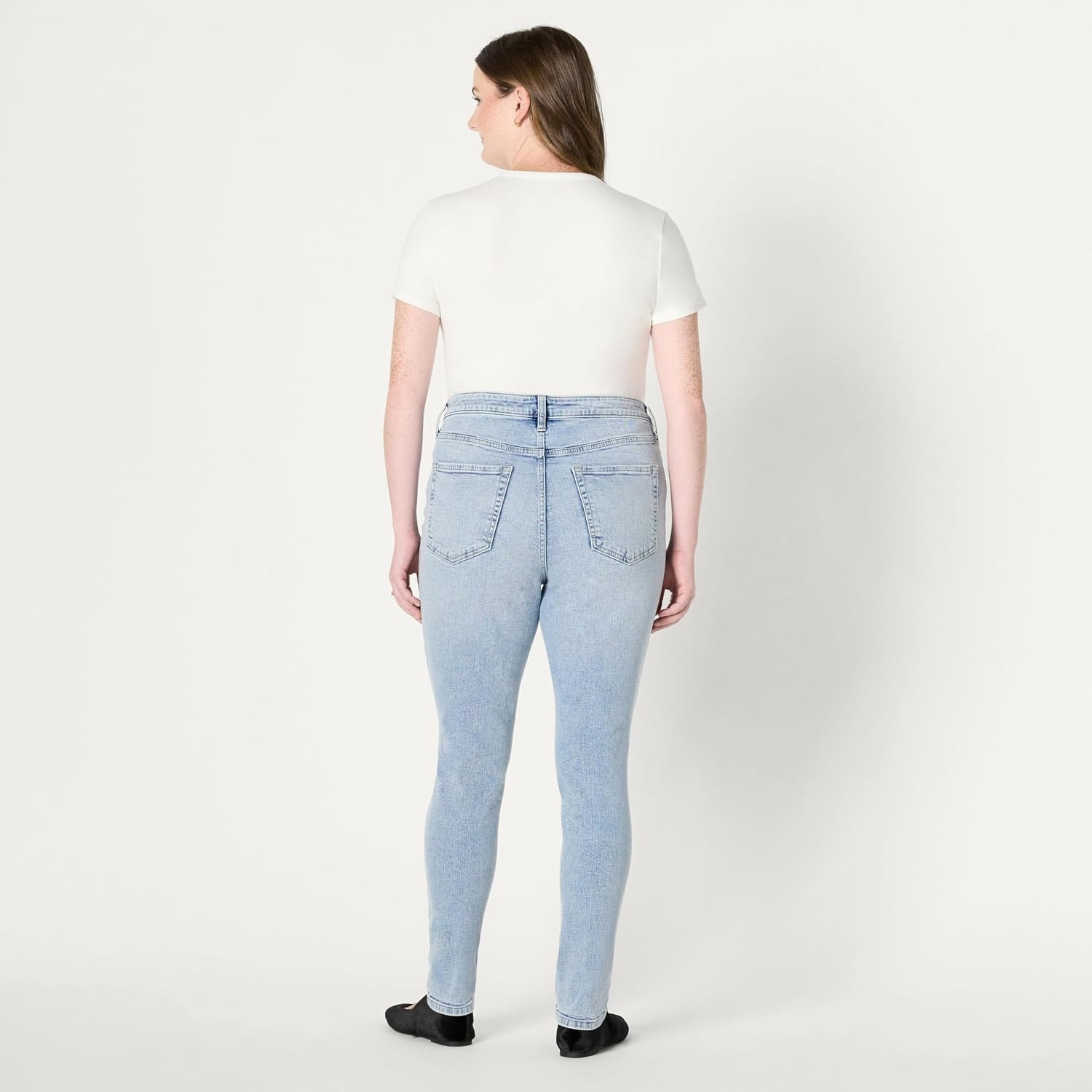 image:imageAmazon Essentials Womens High Stretch MidRise Skinny JeanIced Blue Light Wash