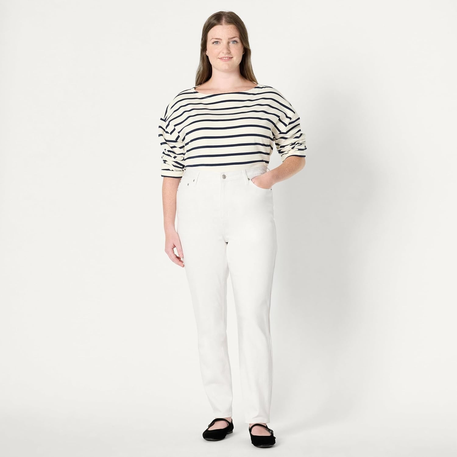 image:imageAmazon Essentials Womens High Stretch MidRise Skinny JeanWhite