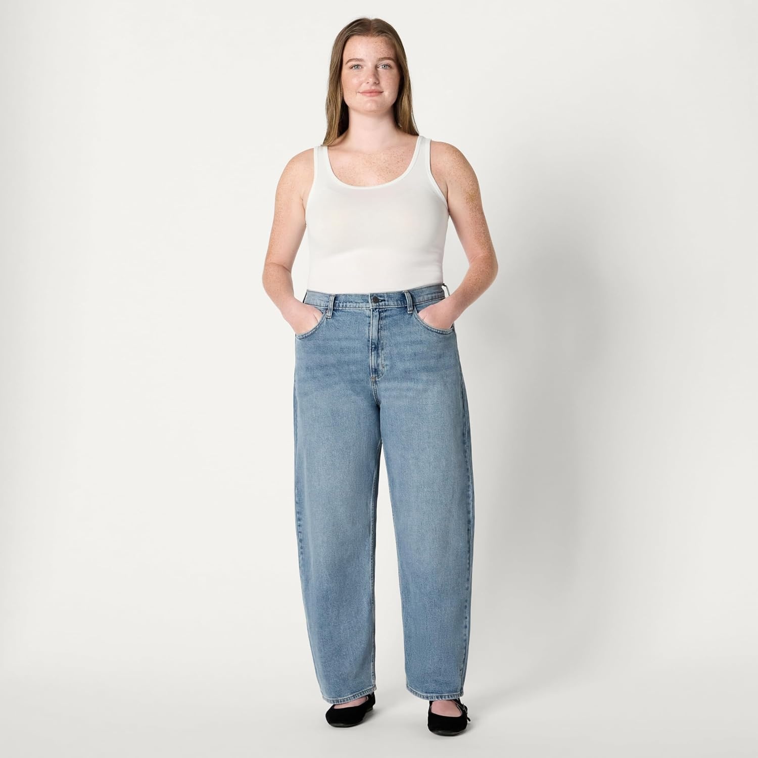 image:imageAmazon Essentials Womens HighRise Barrel Leg JeansAuthentic Medium Wash