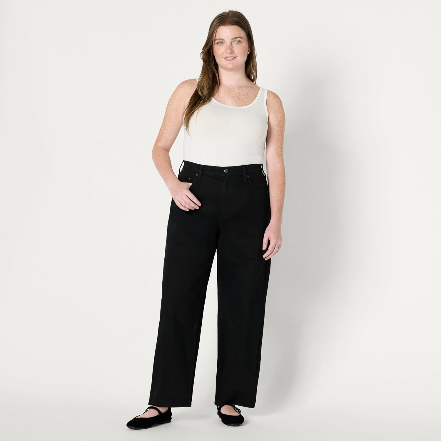 image:imageAmazon Essentials Womens HighRise Barrel Leg JeansBlack