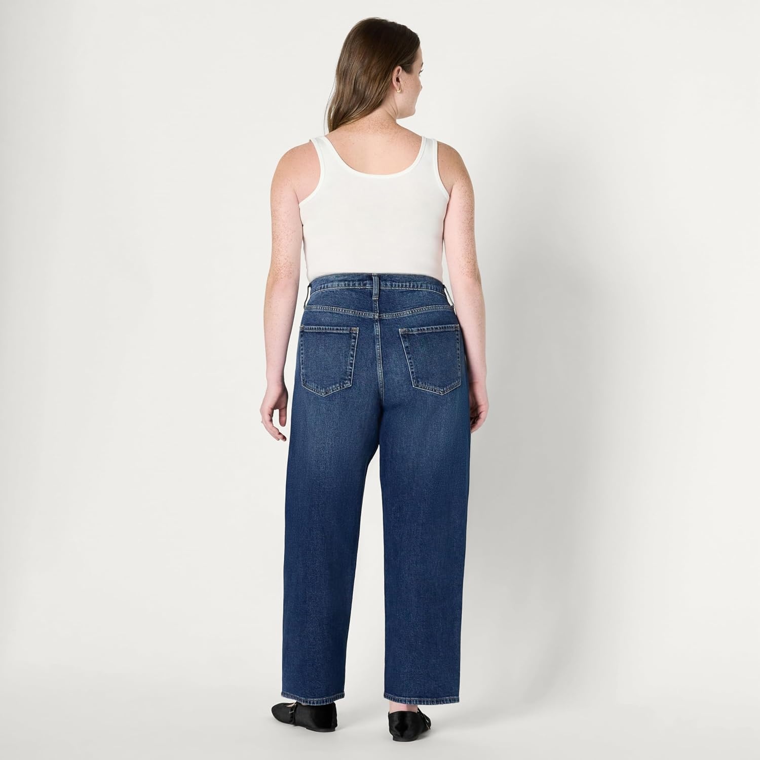 image:imageAmazon Essentials Womens HighRise Barrel Leg JeansStone Dark Wash