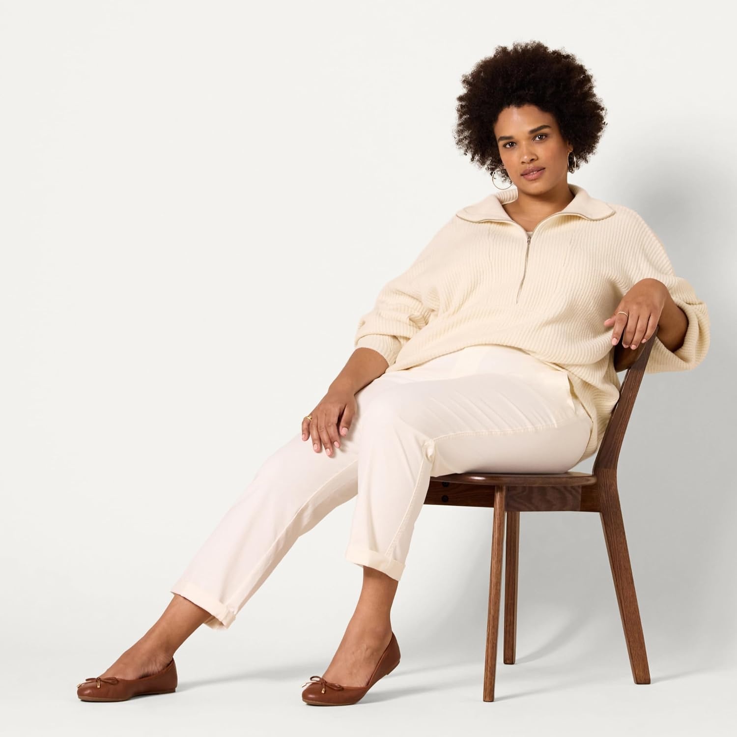 image:imageAmazon Essentials Womens HighRise RegularFit AnkleLength TaperedLeg Khaki PantEggshell White