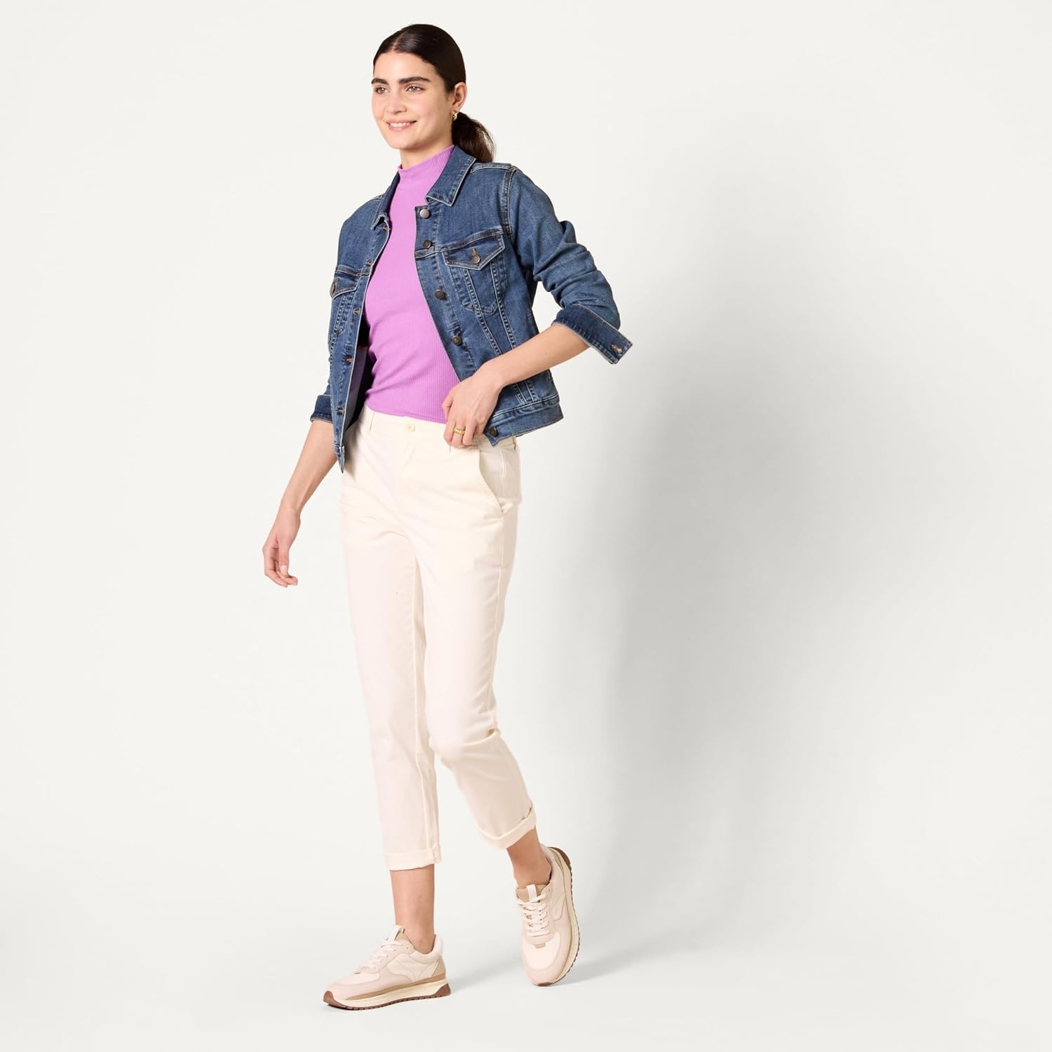 image:imageAmazon Essentials Womens HighRise RegularFit AnkleLength TaperedLeg Khaki PantEggshell White