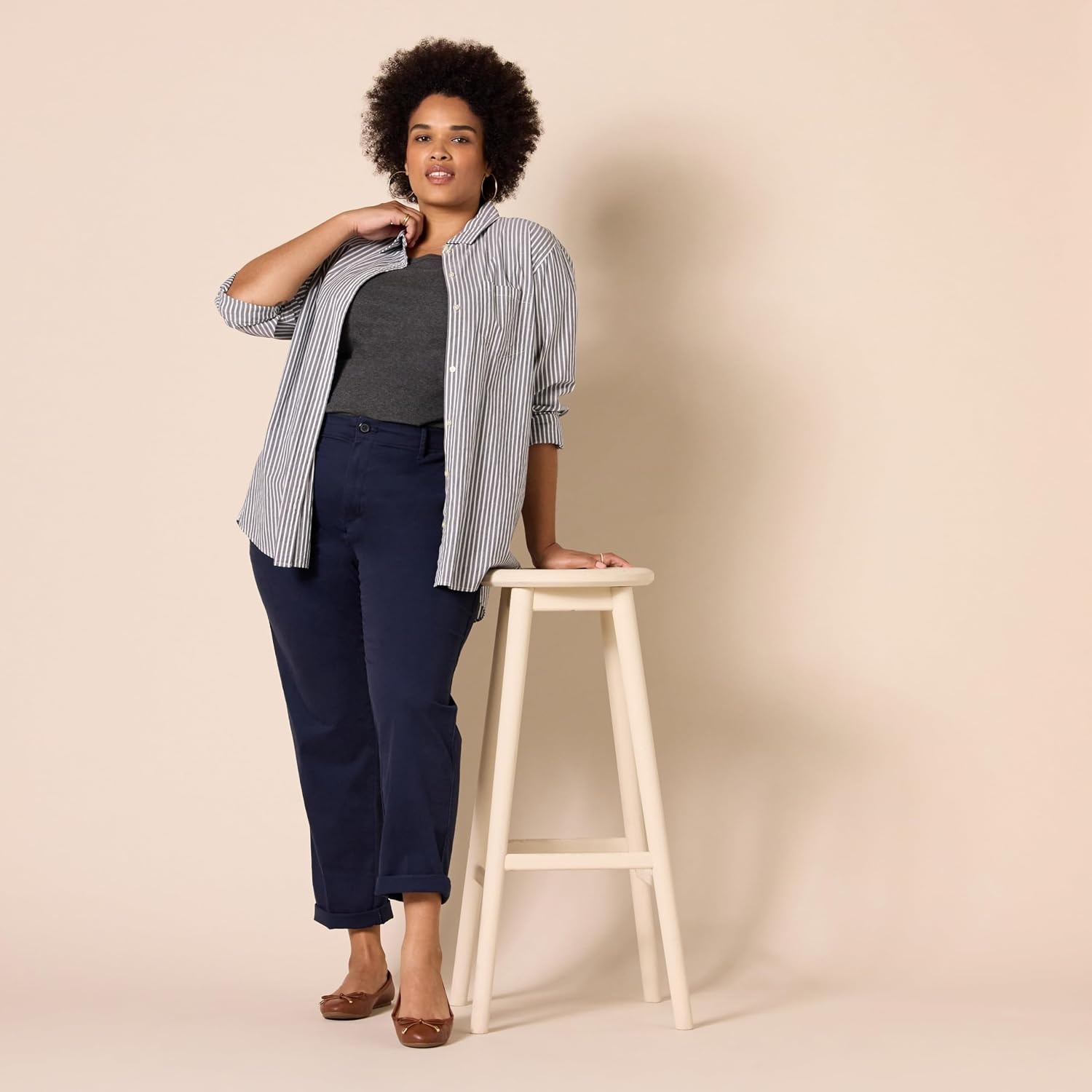 image:imageAmazon Essentials Womens HighRise RegularFit AnkleLength TaperedLeg Khaki PantNavy