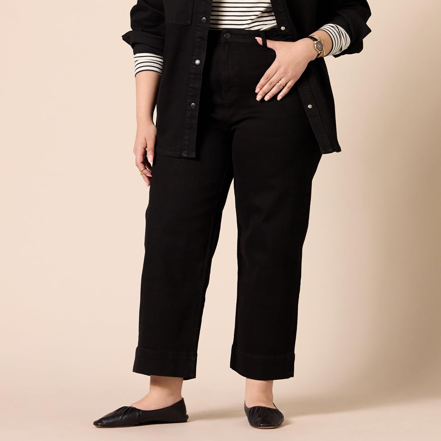 image:imageAmazon Essentials Womens HighRise RegularFit AnkleLength WideLeg Jeans Discontinued ColorsBlack