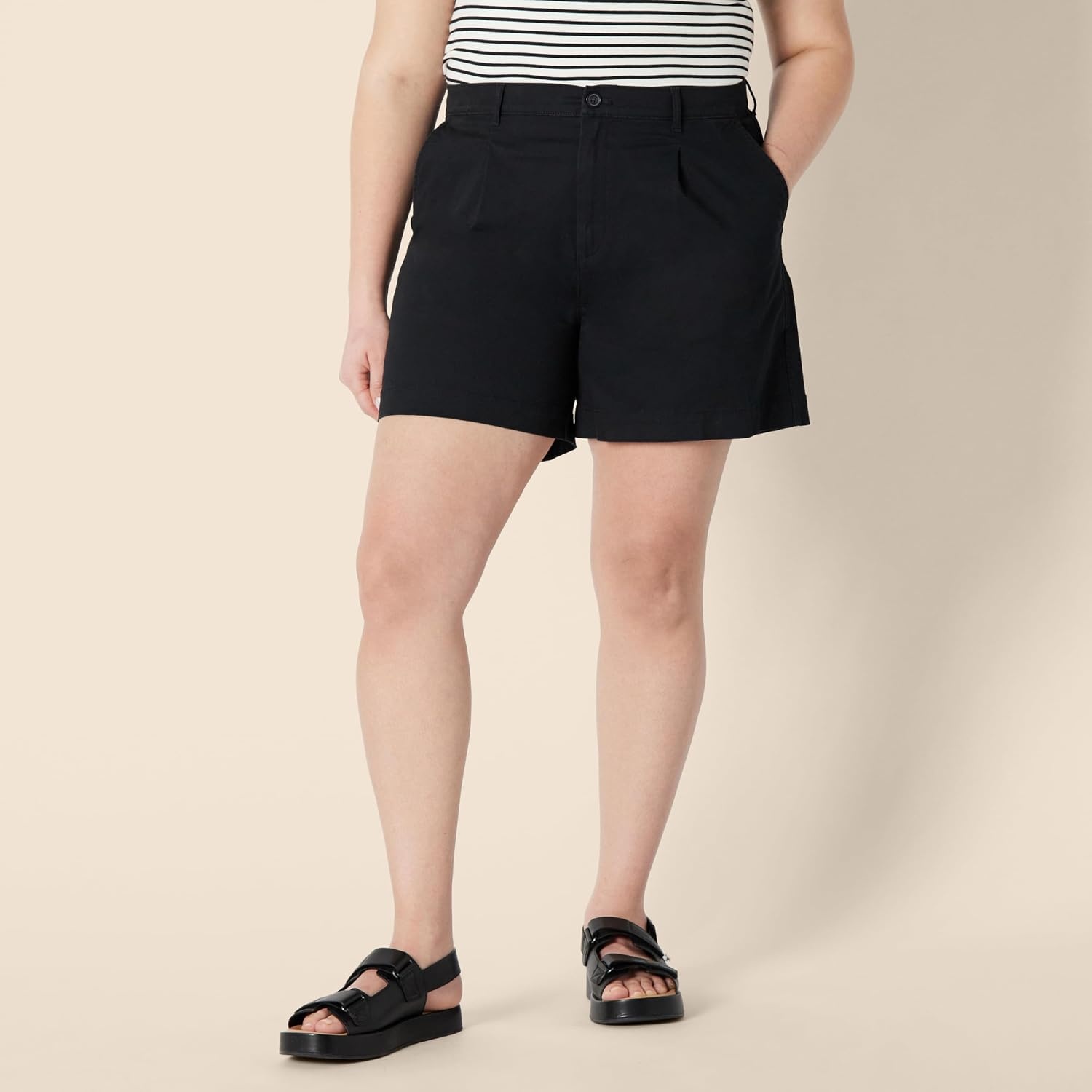 image:imageAmazon Essentials Womens HighRise RelaxedFit Aline Elastic Back ShortsBlack