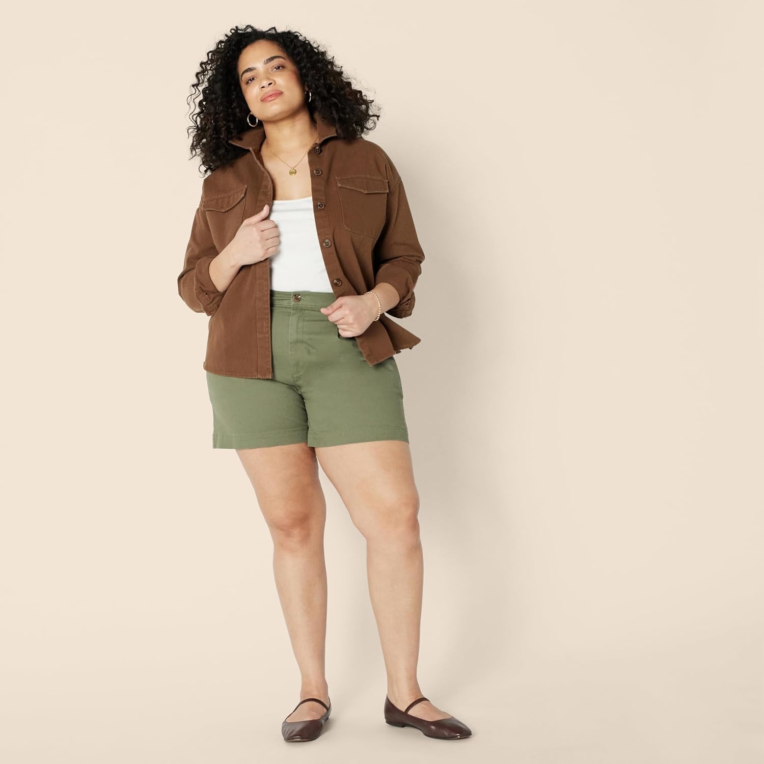 image:imageAmazon Essentials Womens HighRise RelaxedFit Aline Elastic Back ShortsDark Olive