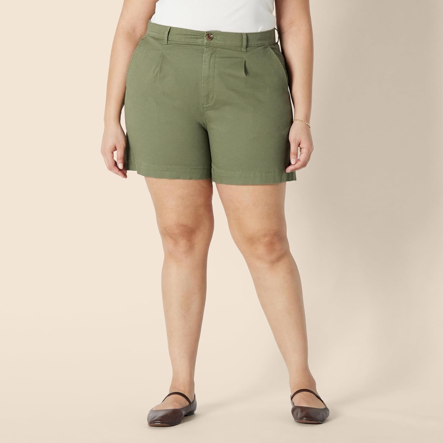image:imageAmazon Essentials Womens HighRise RelaxedFit Aline Elastic Back ShortsDark Olive