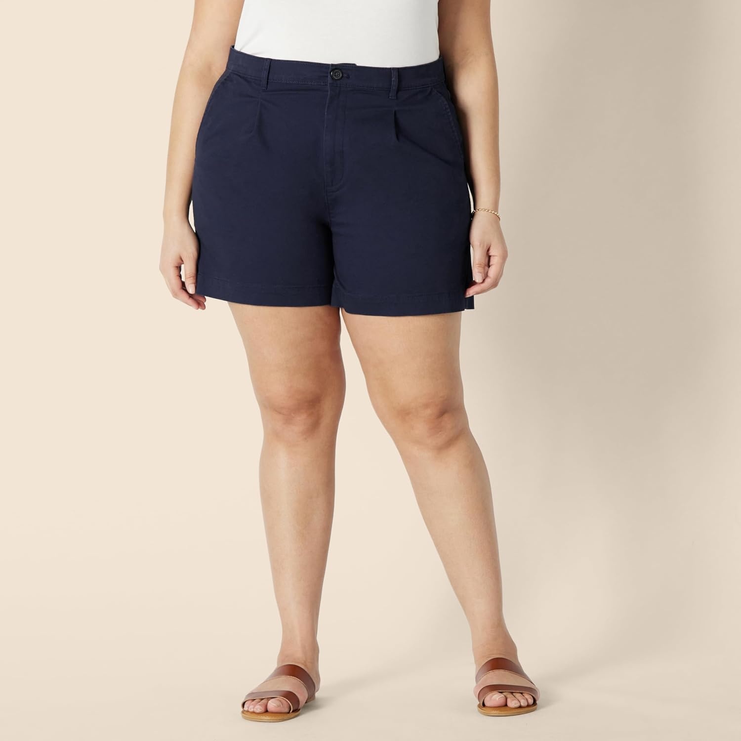 image:imageAmazon Essentials Womens HighRise RelaxedFit Aline Elastic Back ShortsNavy