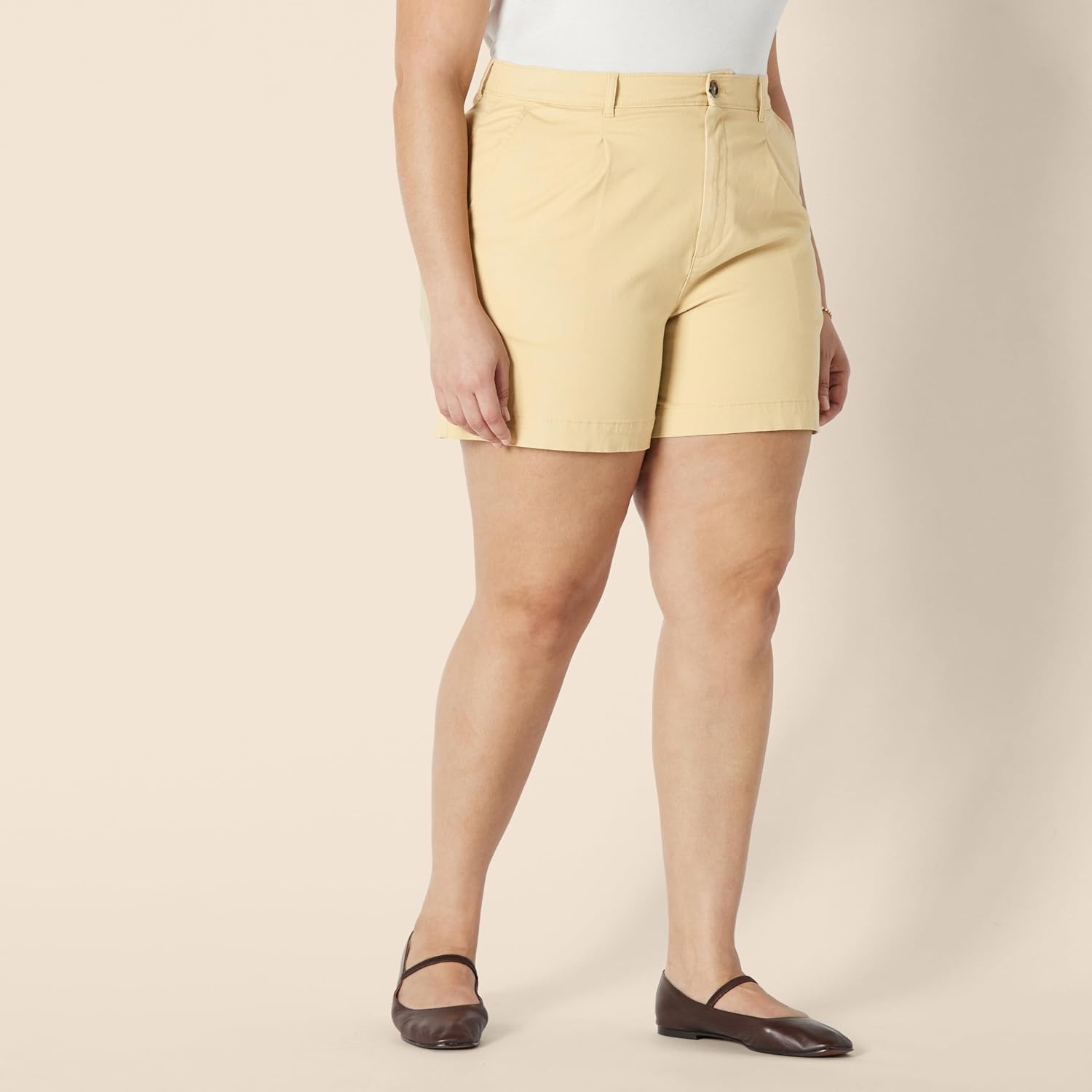 image:imageAmazon Essentials Womens HighRise RelaxedFit Aline Elastic Back ShortsTan