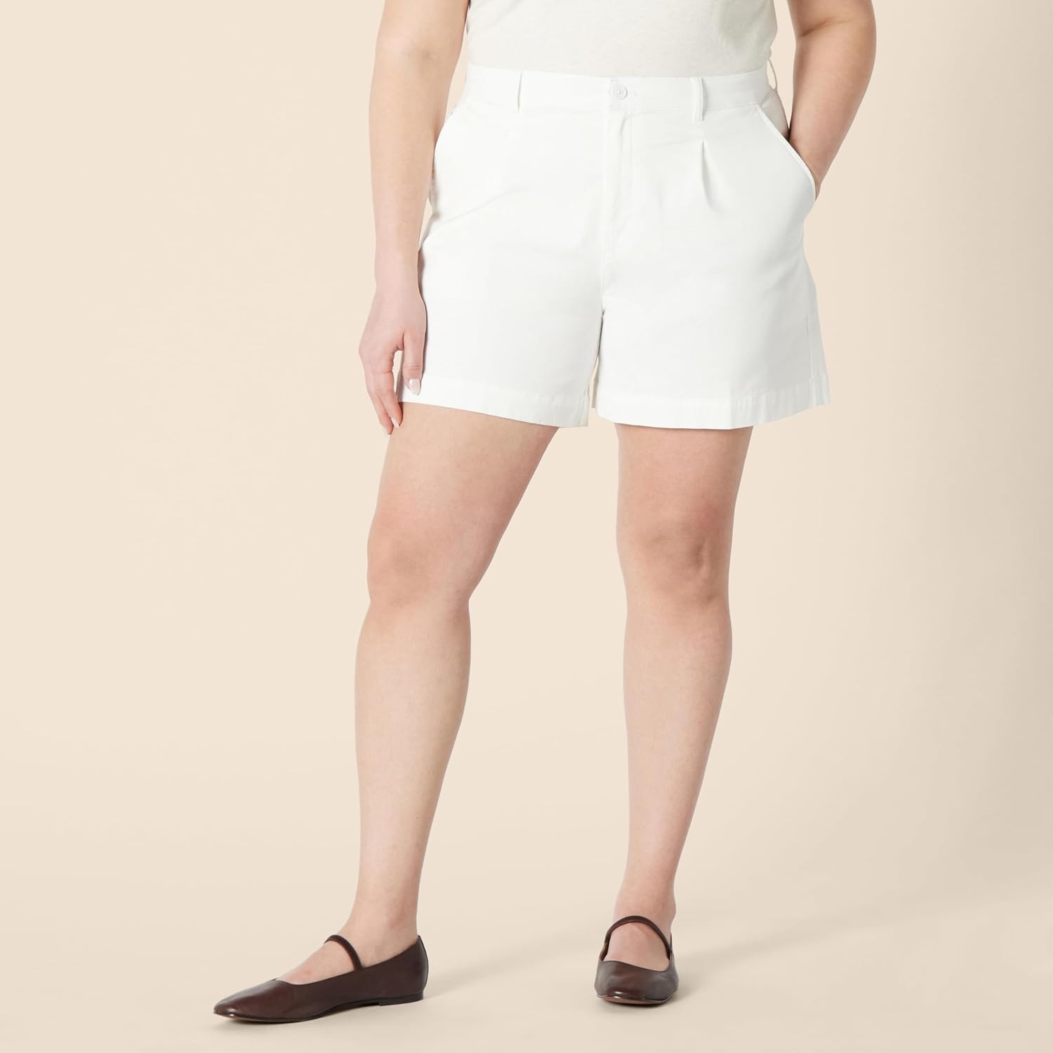 image:imageAmazon Essentials Womens HighRise RelaxedFit Aline Elastic Back ShortsWhite