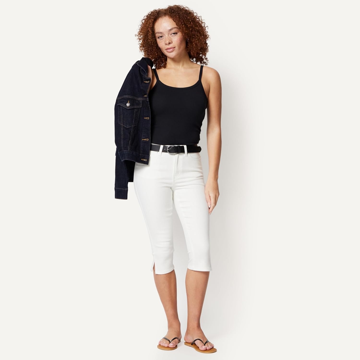 image:imageAmazon Essentials Womens HighRise Slim Fit Capris Denim Pedal Pusher JeanWhite