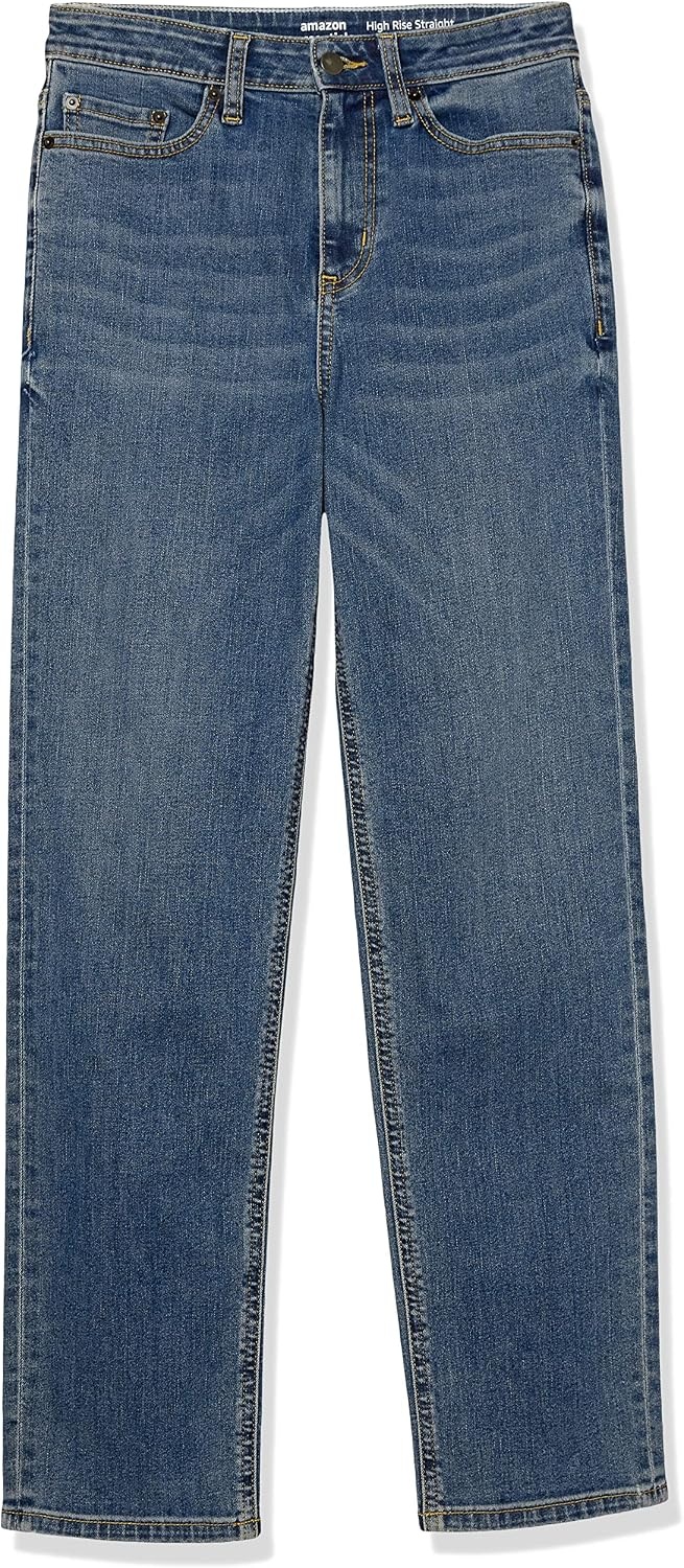 image:imageAmazon Essentials Womens HighRise Straight Jeans Discontinued ColorsMedium Wash