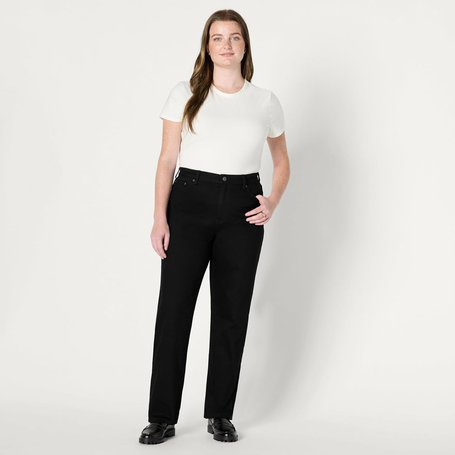 image:imageAmazon Essentials Womens HighRise Straight Leg JeanBlack