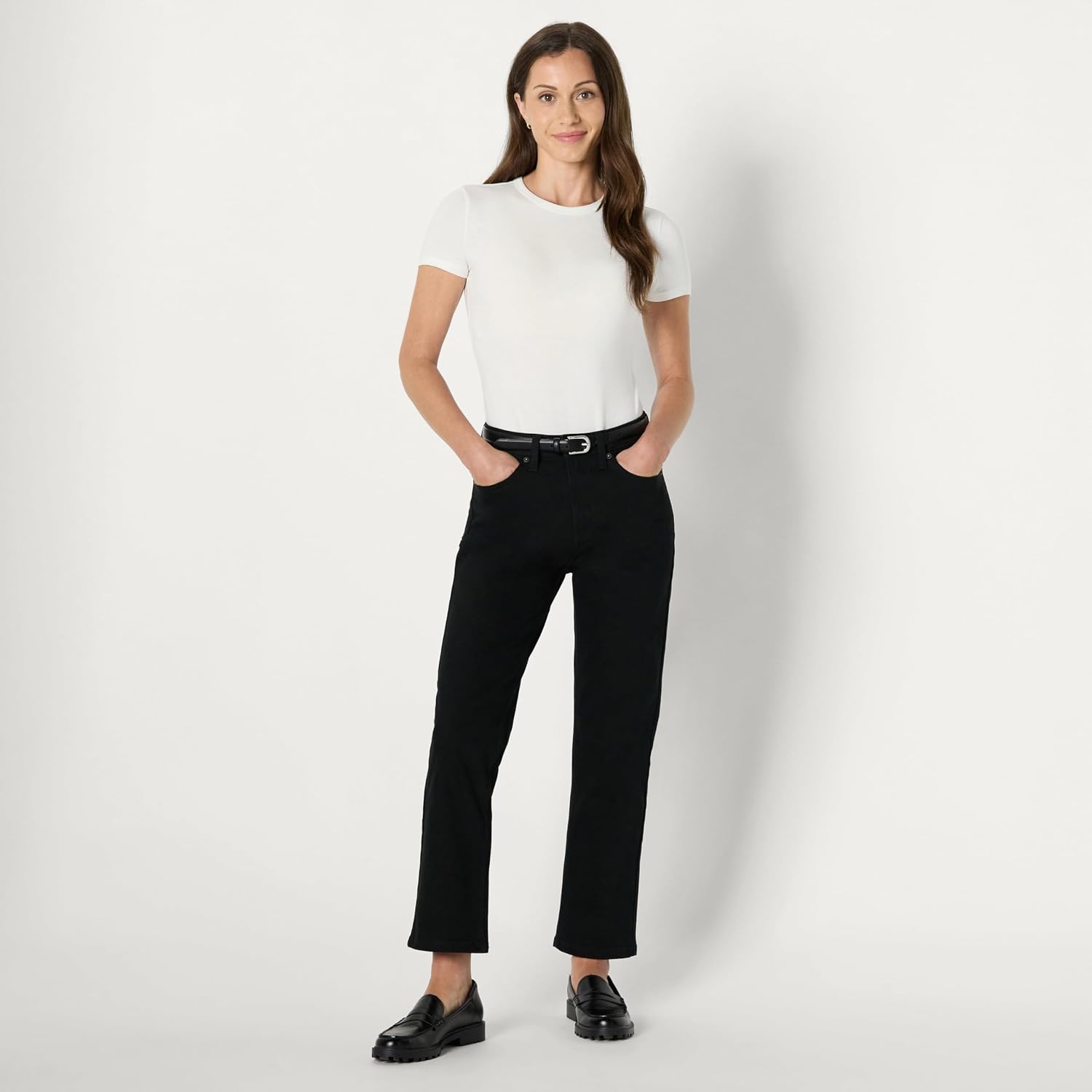 image:imageAmazon Essentials Womens HighRise Straight Leg JeanBlack