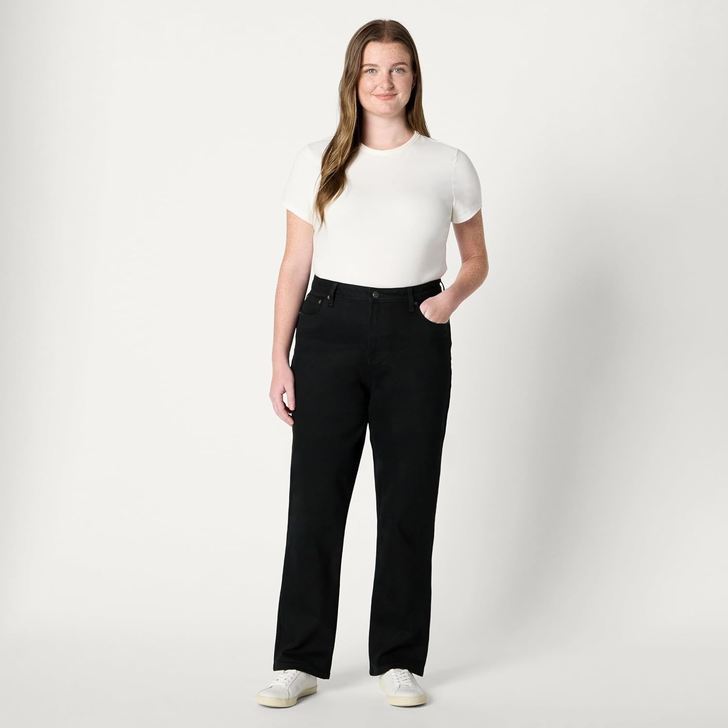 image:imageAmazon Essentials Womens HighRise Straight Leg JeanBlack