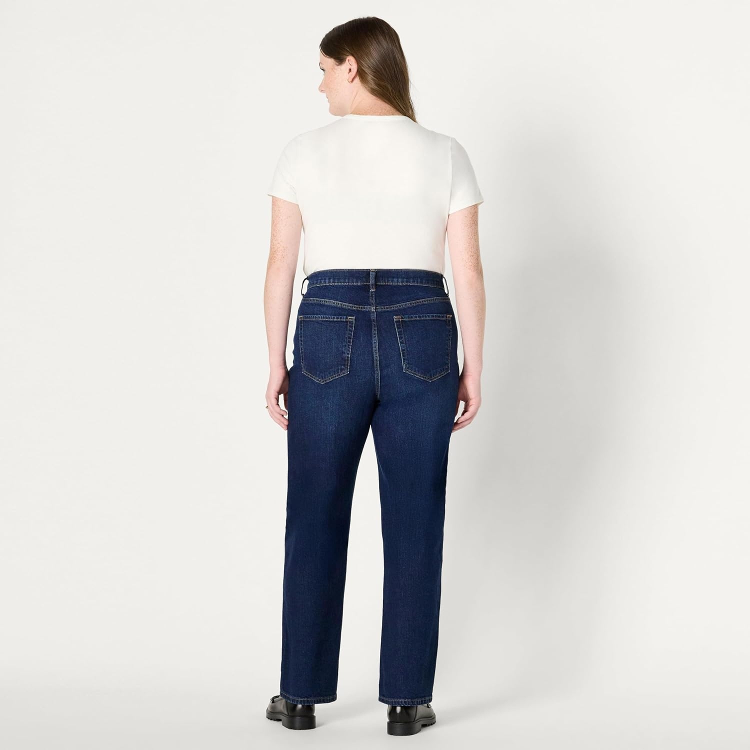 image:imageAmazon Essentials Womens HighRise Straight Leg JeanDark Shadow Wash