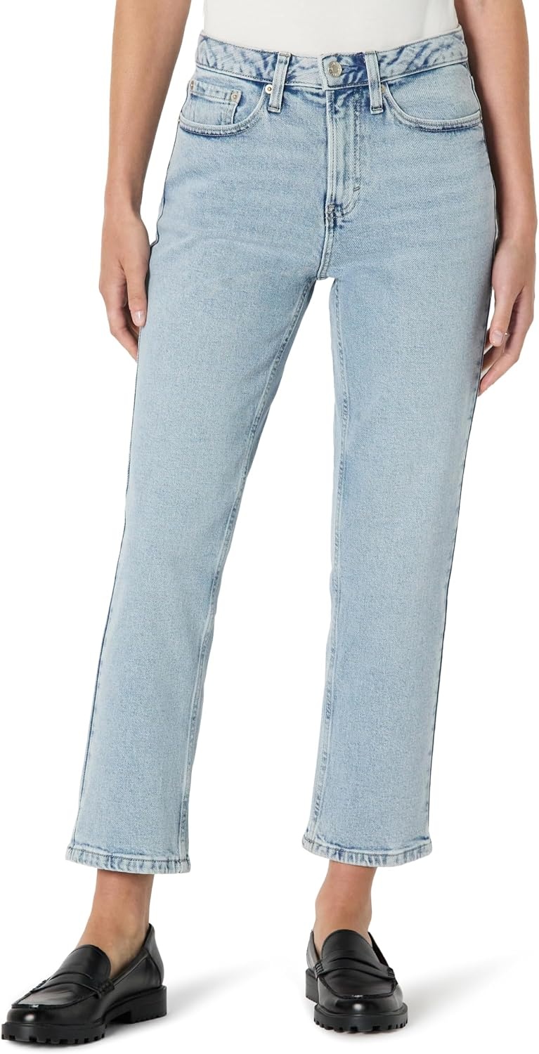 image:imageAmazon Essentials Womens HighRise Straight Leg JeanIced Light Wash