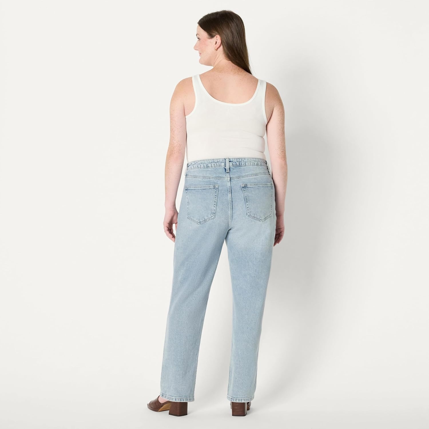 image:imageAmazon Essentials Womens HighRise Straight Leg JeanIced Light Wash