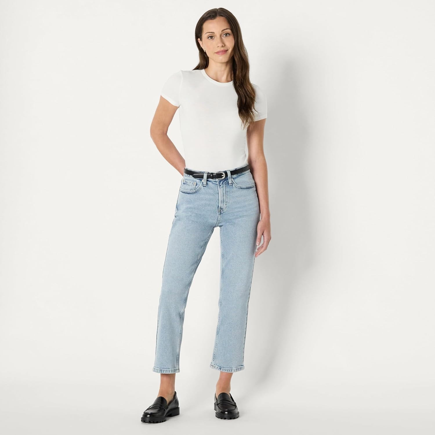 image:imageAmazon Essentials Womens HighRise Straight Leg JeanIced Light Wash