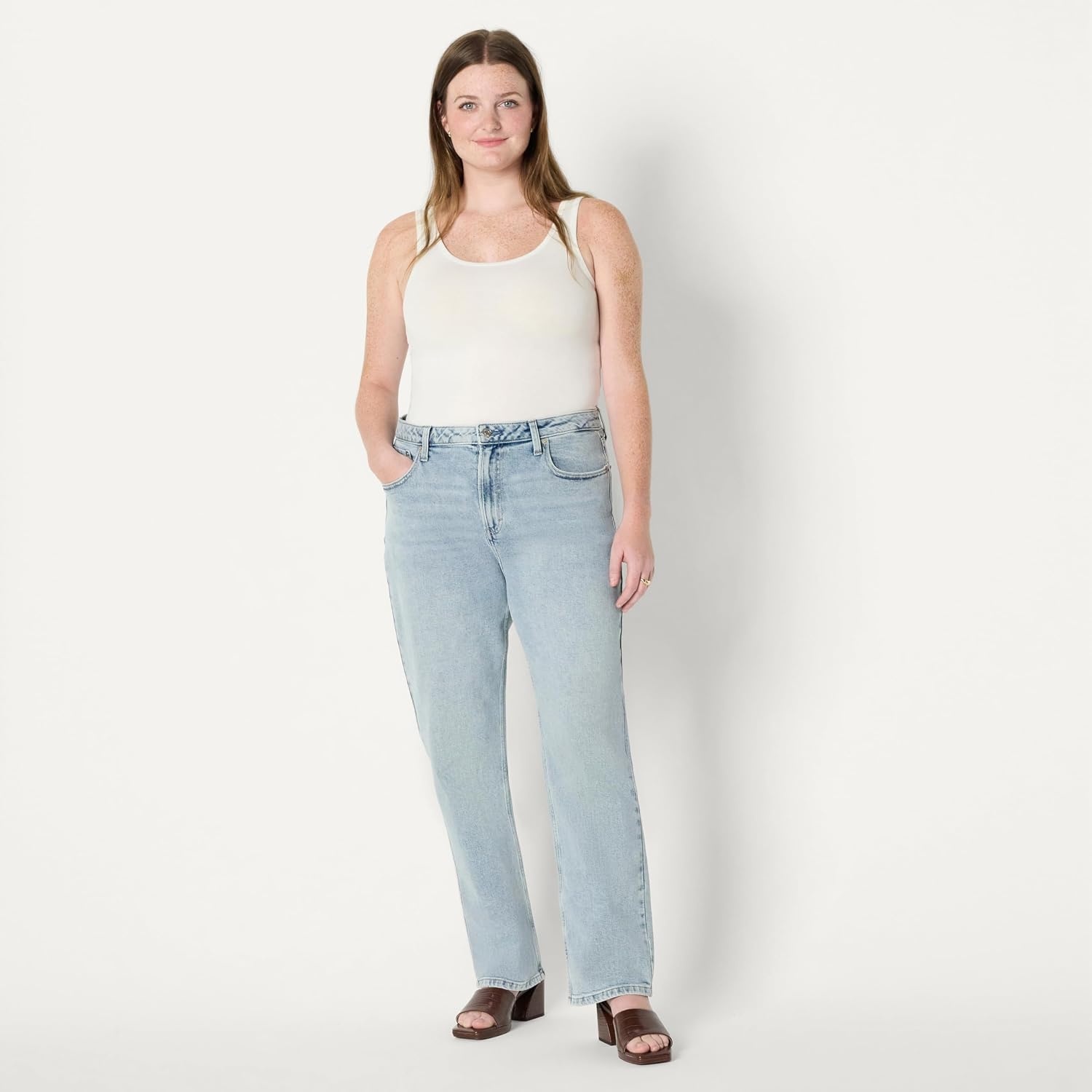 image:imageAmazon Essentials Womens HighRise Straight Leg JeanIced Light Wash