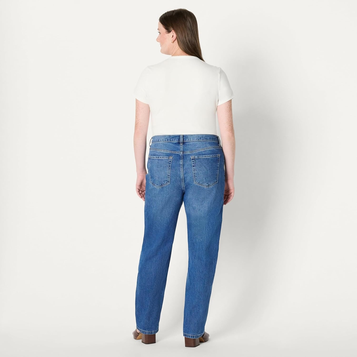 image:imageAmazon Essentials Womens HighRise Straight Leg JeanMedium Blue