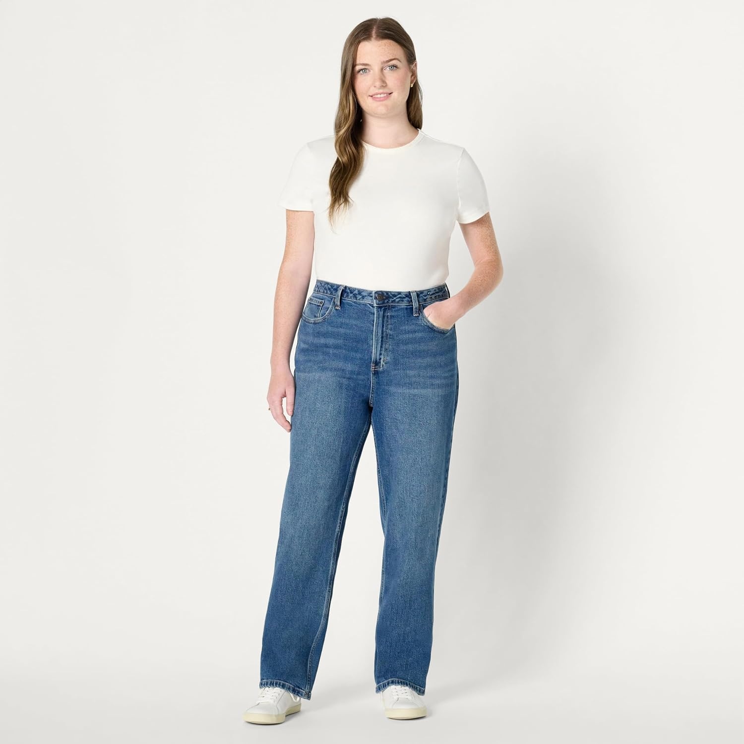 image:imageAmazon Essentials Womens HighRise Straight Leg JeanMedium Blue Vintage