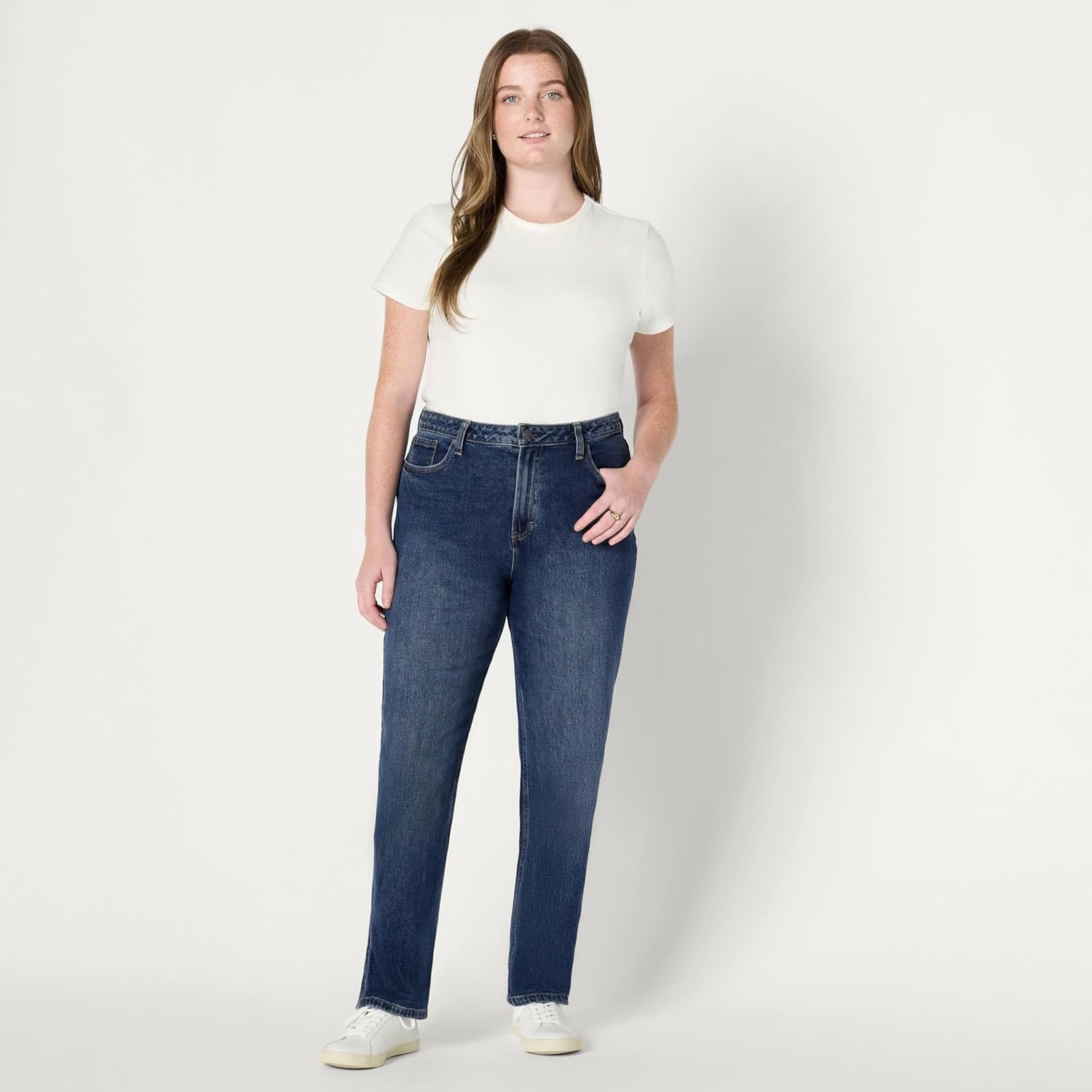 image:imageAmazon Essentials Womens HighRise Straight Leg JeanStone Dark Wash