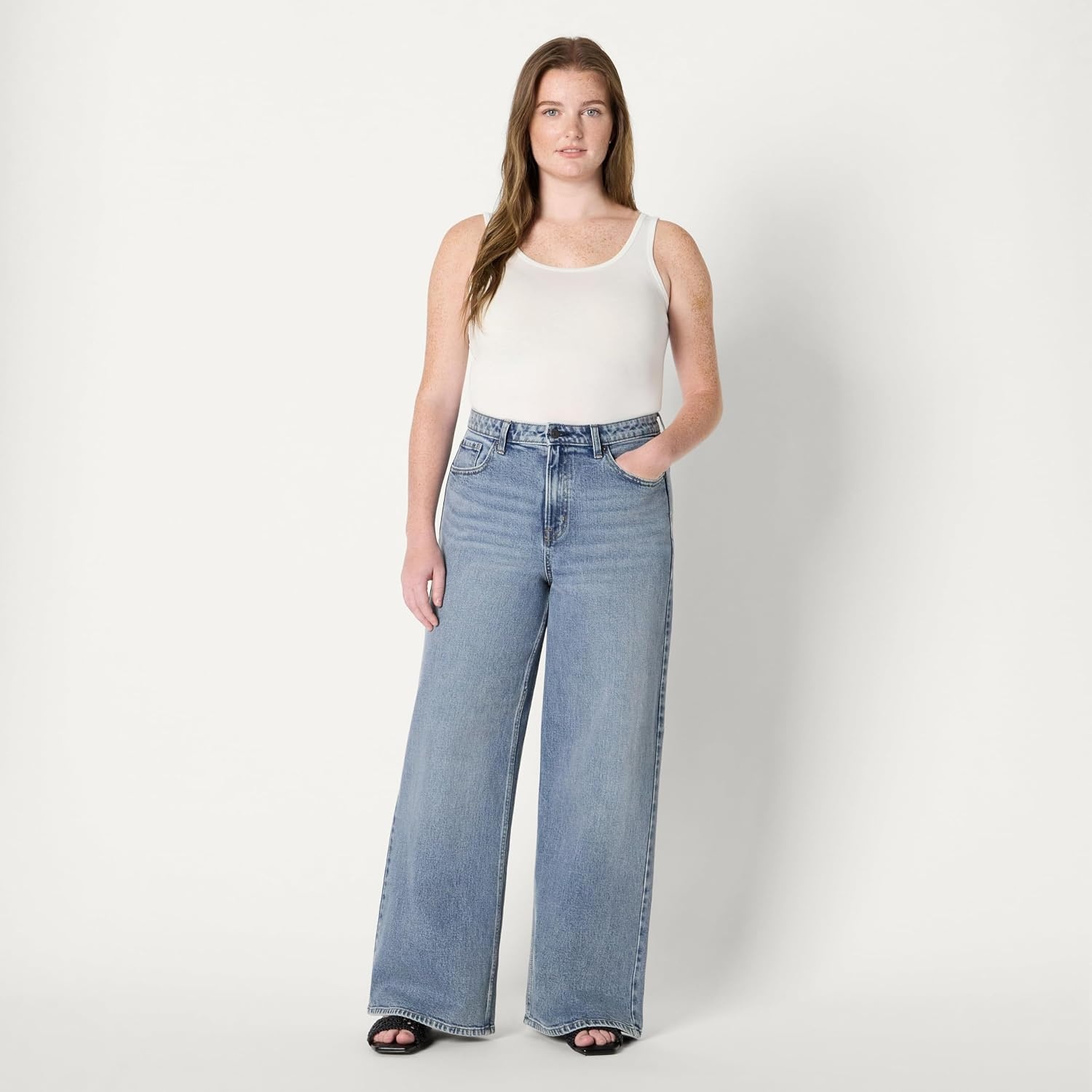 image:imageAmazon Essentials Womens HighRise Wide Leg Crop JeansAuthentic Medium Wash