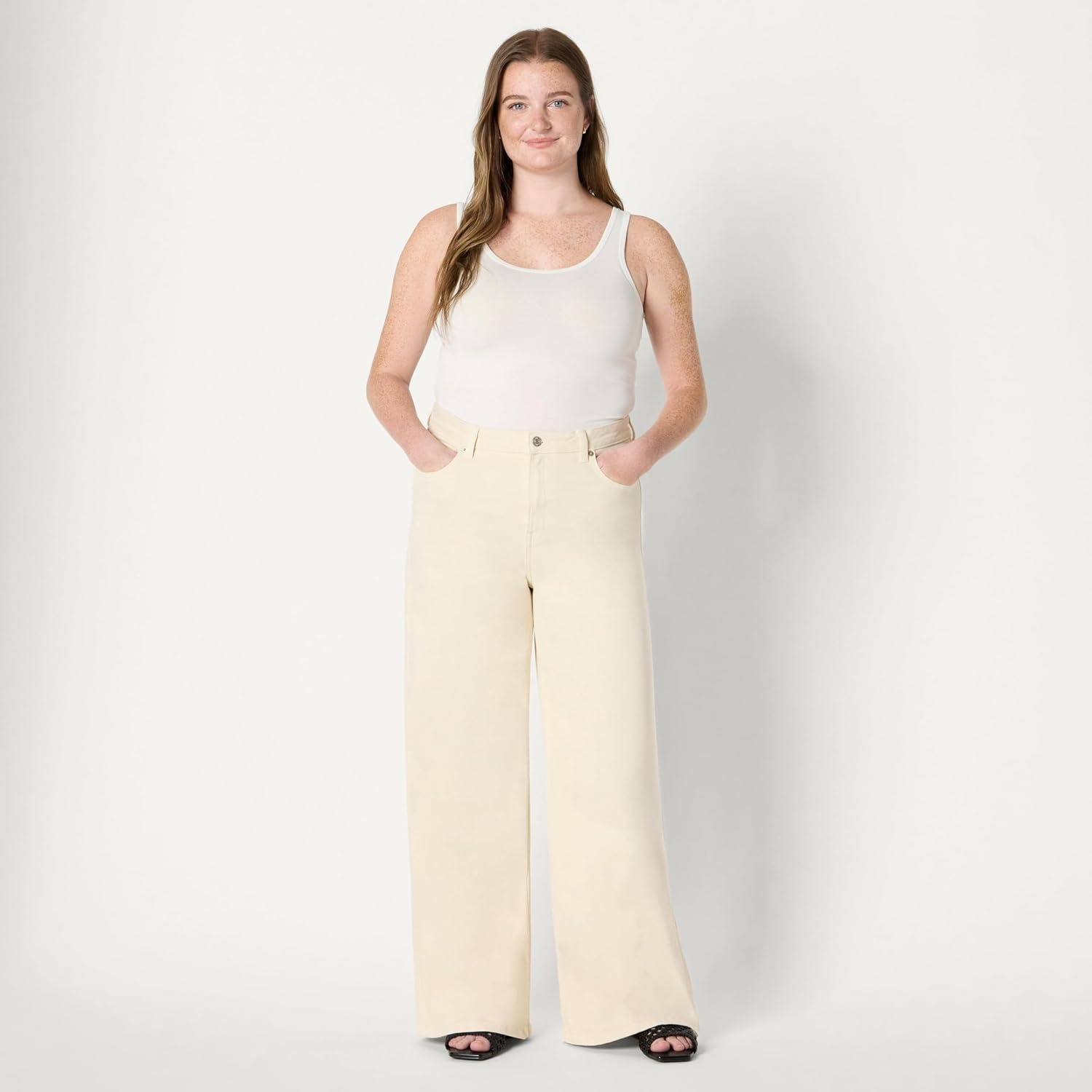 image:imageAmazon Essentials Womens HighRise Wide Leg Crop JeansEcru