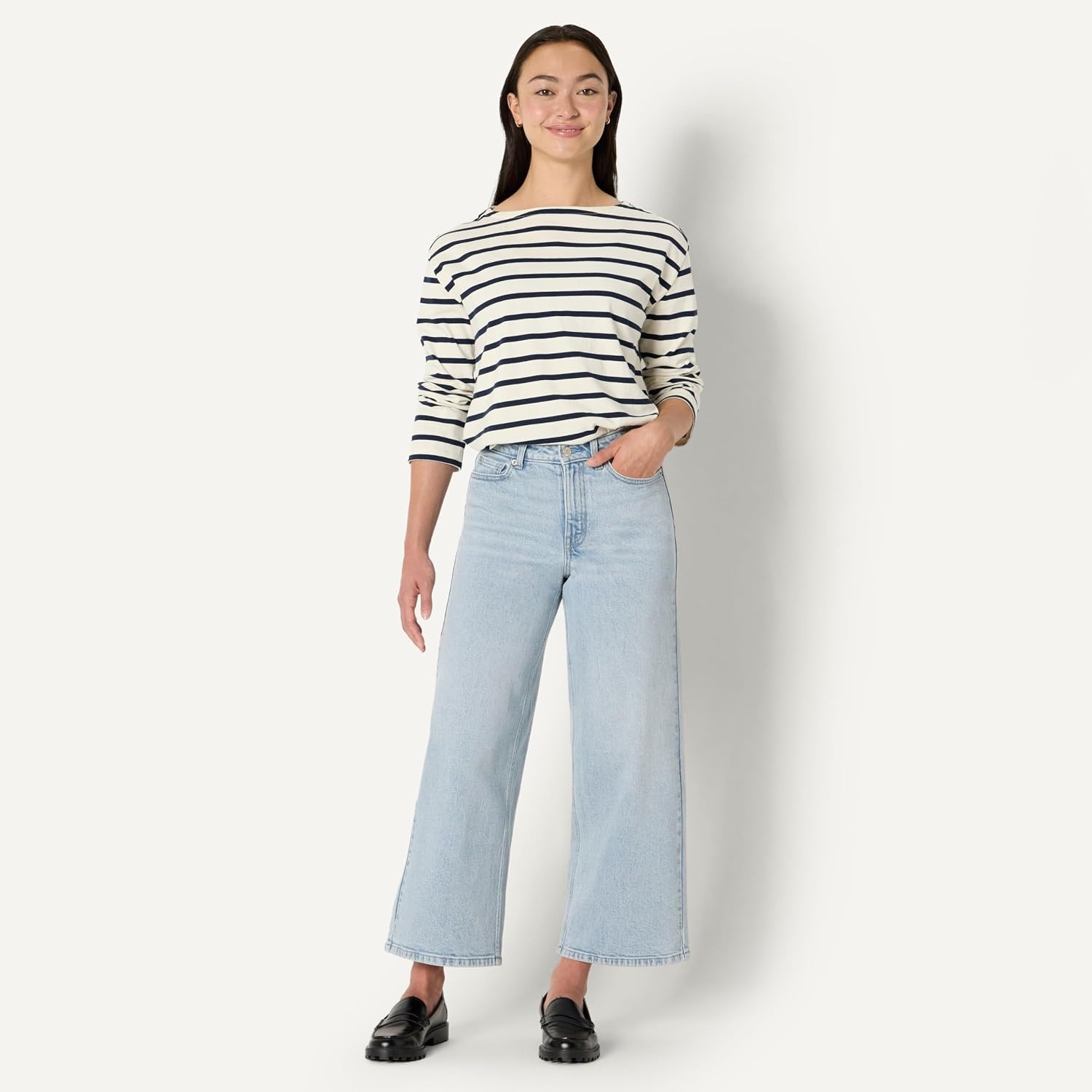 image:imageAmazon Essentials Womens HighRise Wide Leg Crop JeansIced Blue Light Wash