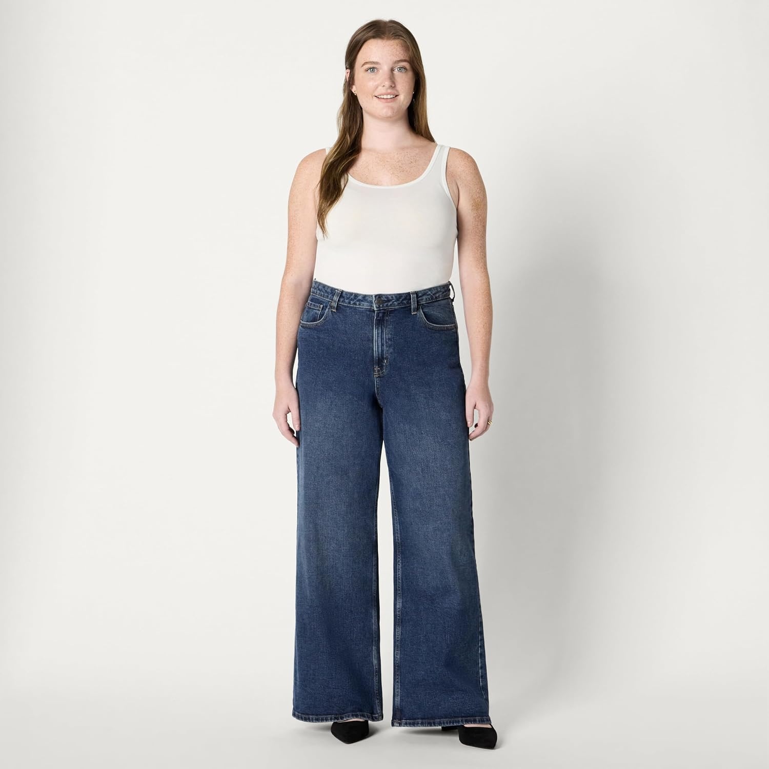 image:imageAmazon Essentials Womens HighRise Wide Leg Crop JeansStone Dark Wash