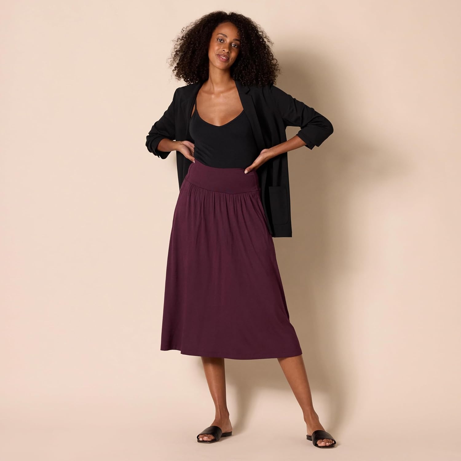 image:imageAmazon Essentials Womens Jersey Pull On Midi Length SkirtBurgundy