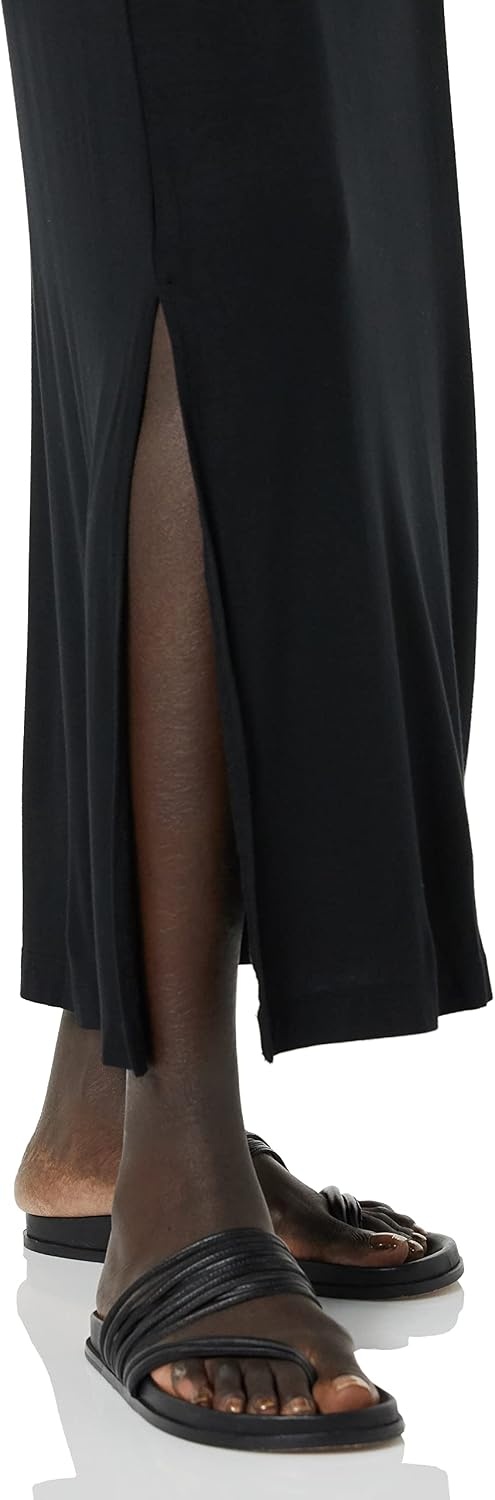 image:imageAmazon Essentials Womens Lightweight Knit Stretchy Maxi Skirt with Elastic Waistband Side SlitsBlack