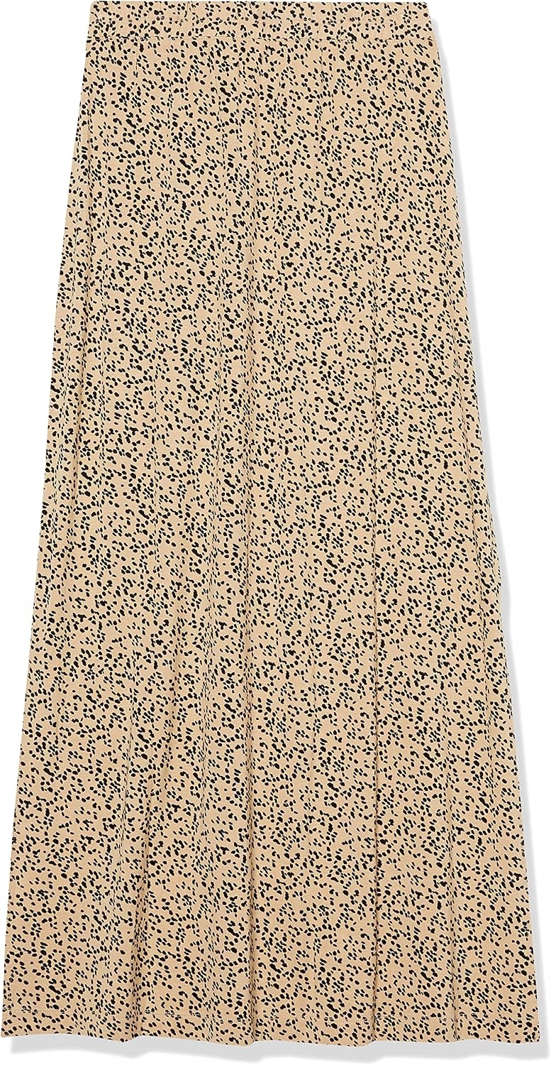 image:imageAmazon Essentials Womens Lightweight Knit Stretchy Maxi Skirt with Elastic Waistband Side SlitsCamel Animal Print