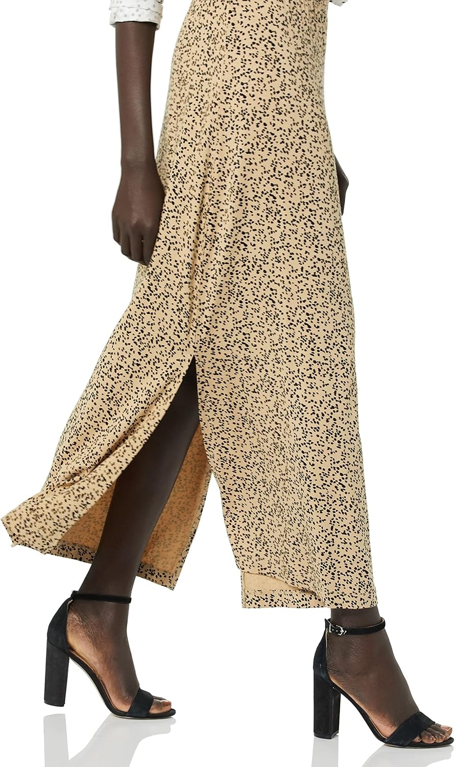 image:imageAmazon Essentials Womens Lightweight Knit Stretchy Maxi Skirt with Elastic Waistband Side SlitsCamel Animal Print