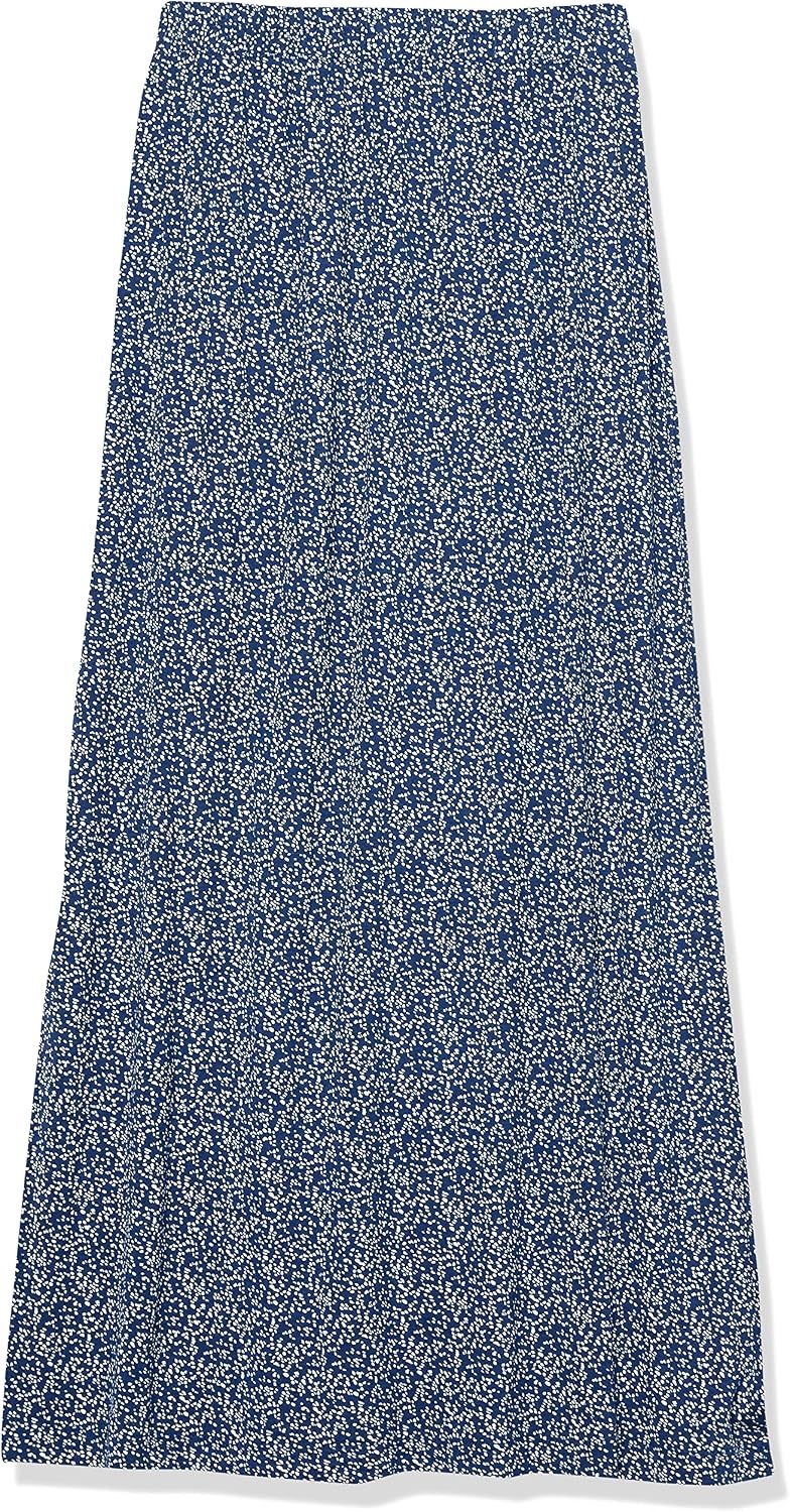 image:imageAmazon Essentials Womens Lightweight Knit Stretchy Maxi Skirt with Elastic Waistband Side SlitsNavy Animal Dot
