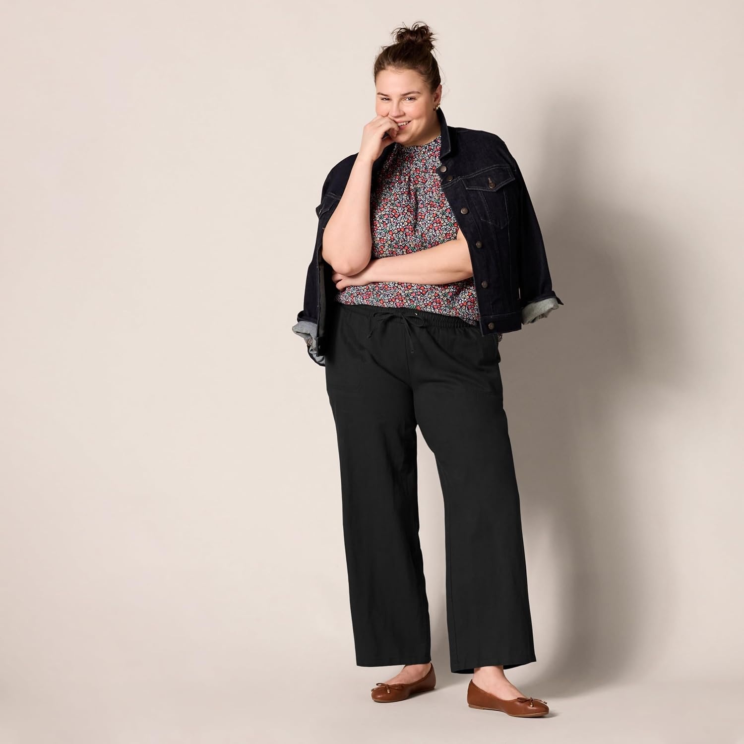 image:imageAmazon Essentials Womens Linen Blend Drawstring Relaxed Fit Wide Leg Pants Available in Plus SizeBlack