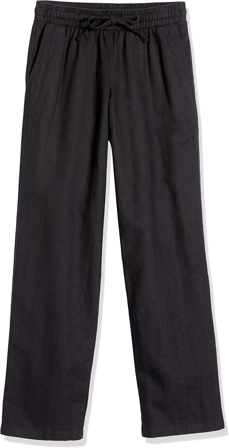 image:imageAmazon Essentials Womens Linen Blend Drawstring Relaxed Fit Wide Leg Pants Available in Plus SizeBlack