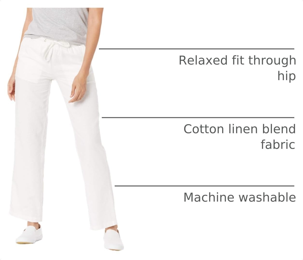 image:imageAmazon Essentials Womens Linen Blend Drawstring Relaxed Fit Wide Leg Pants Available in Plus SizeBright White