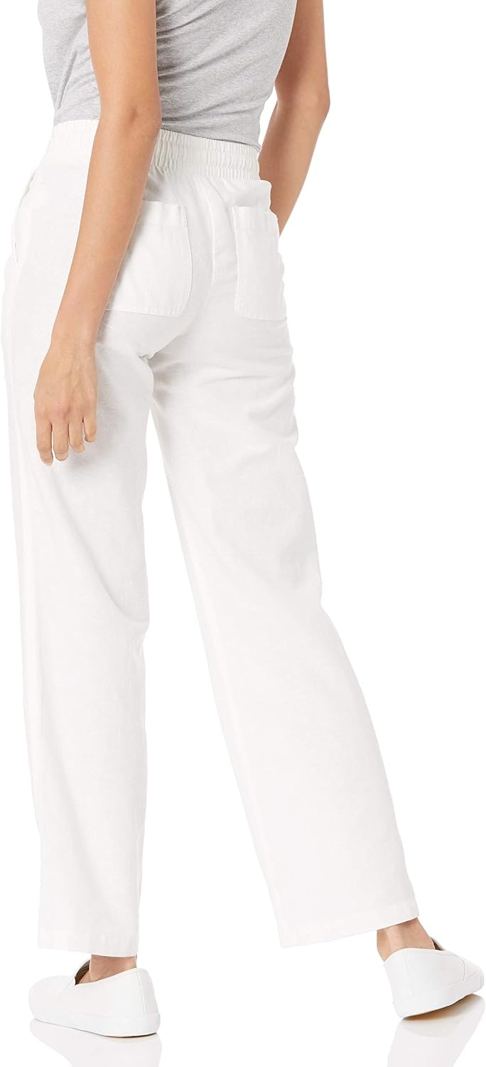 image:imageAmazon Essentials Womens Linen Blend Drawstring Relaxed Fit Wide Leg Pants Available in Plus SizeBright White