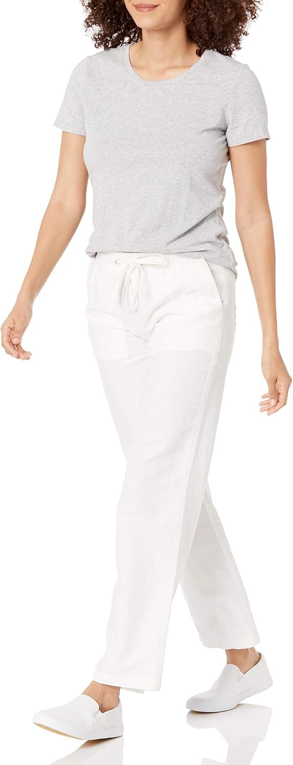 image:imageAmazon Essentials Womens Linen Blend Drawstring Relaxed Fit Wide Leg Pants Available in Plus SizeBright White